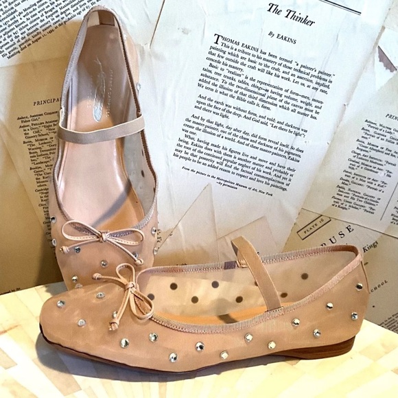 Free People Jeffrey Campbell Shine For You Ballet Flats Mesh Stone Beige - Picture 1 of 10